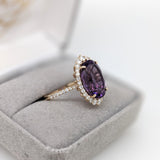 5.7ct Amethyst Ring w Earth Mined Diamonds in Solid 14K Yellow Gold | Oval 14x10mm | Statement Ring