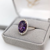 5.7ct Amethyst Ring w Earth Mined Diamonds in Solid 14K Yellow Gold | Oval 14x10mm | Statement Ring