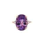 7.2ct Amethyst Ring w Earth Mined Diamonds in Solid 14K Rose Gold Oval 14x10mm