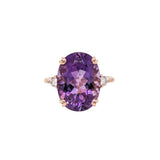 7.2ct Amethyst Ring w Earth Mined Diamonds in Solid 14K Rose Gold Oval 14x10mm