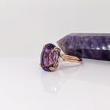 7.2ct Amethyst Ring w Earth Mined Diamonds in Solid 14K Rose Gold Oval 14x10mm