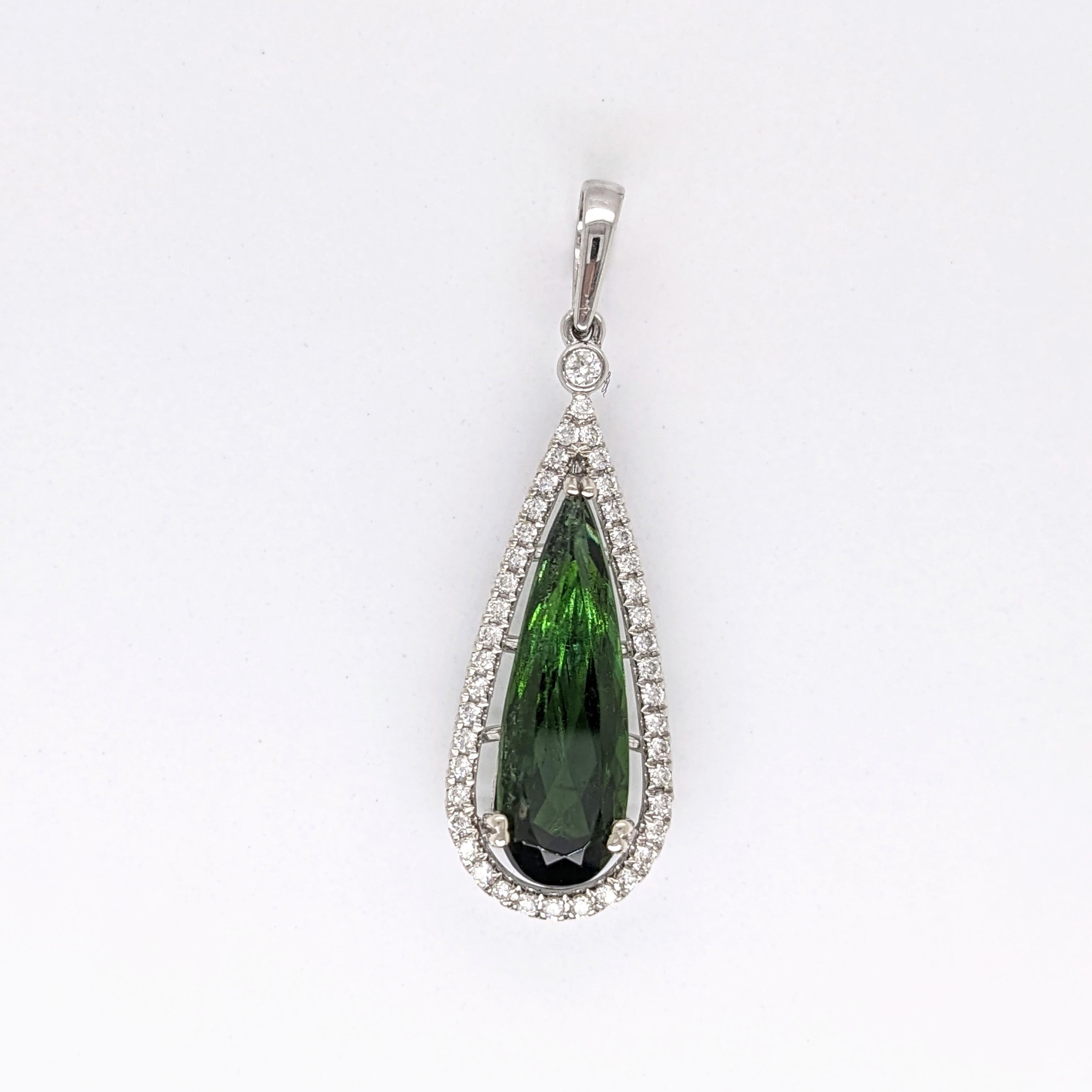 3.4ct Tourmaline Pendant w Earth Mined Diamonds in Solid 14K Gold Pear 20x6mm