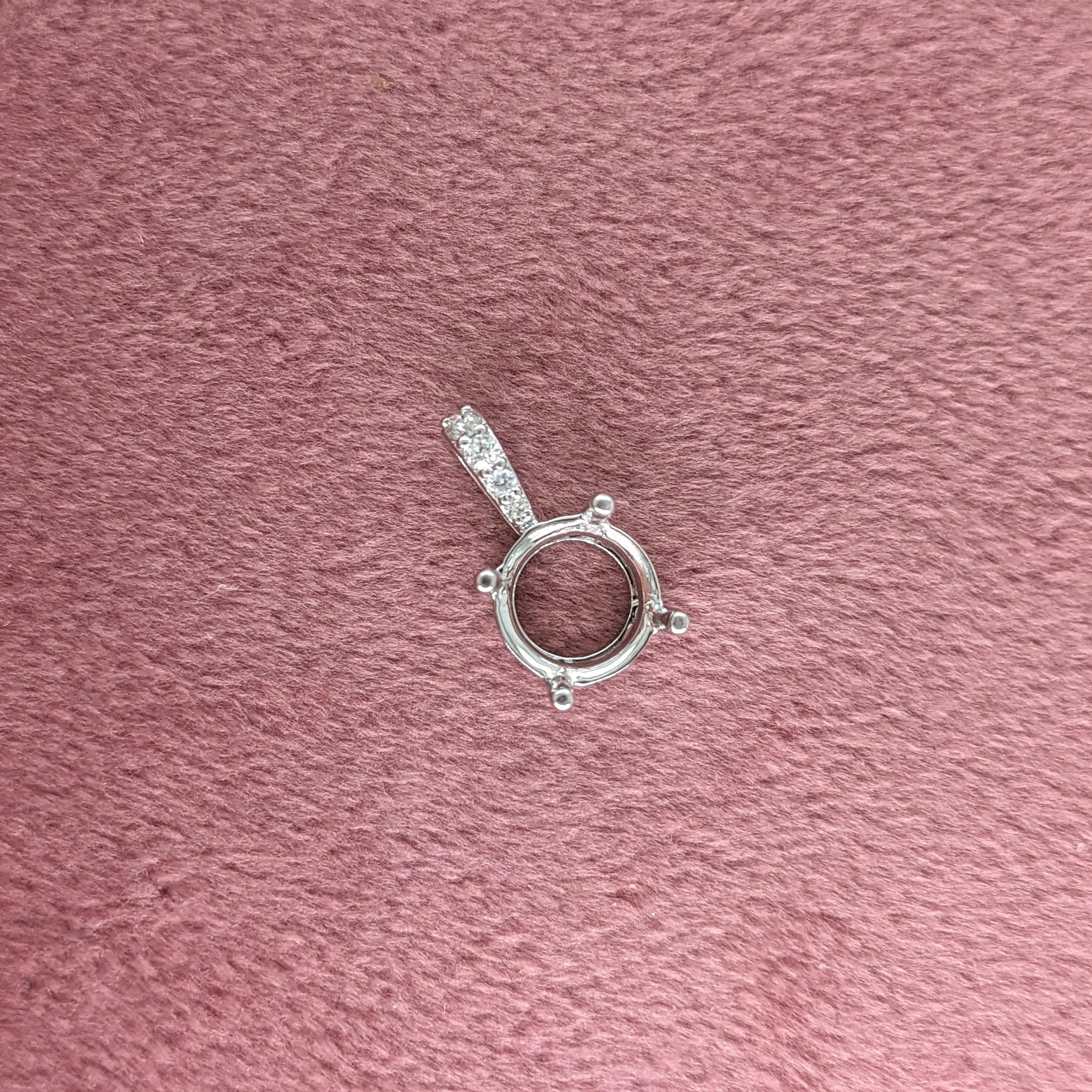 Pendant Semi Mount w Earth Mined Diamonds in Solid 14K Gold Round 7mm