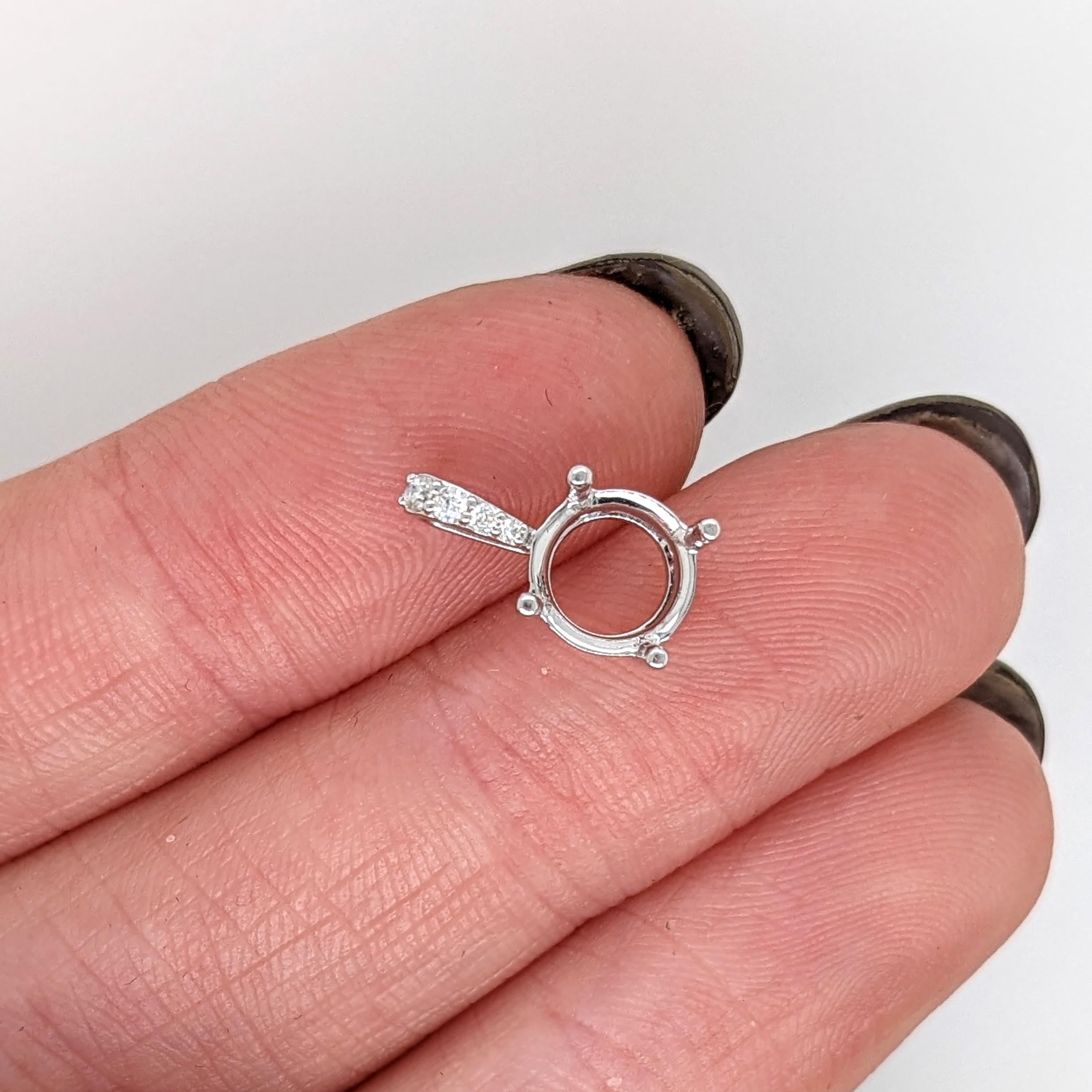 Pendant Semi Mount w Earth Mined Diamonds in Solid 14K Gold Round 7mm