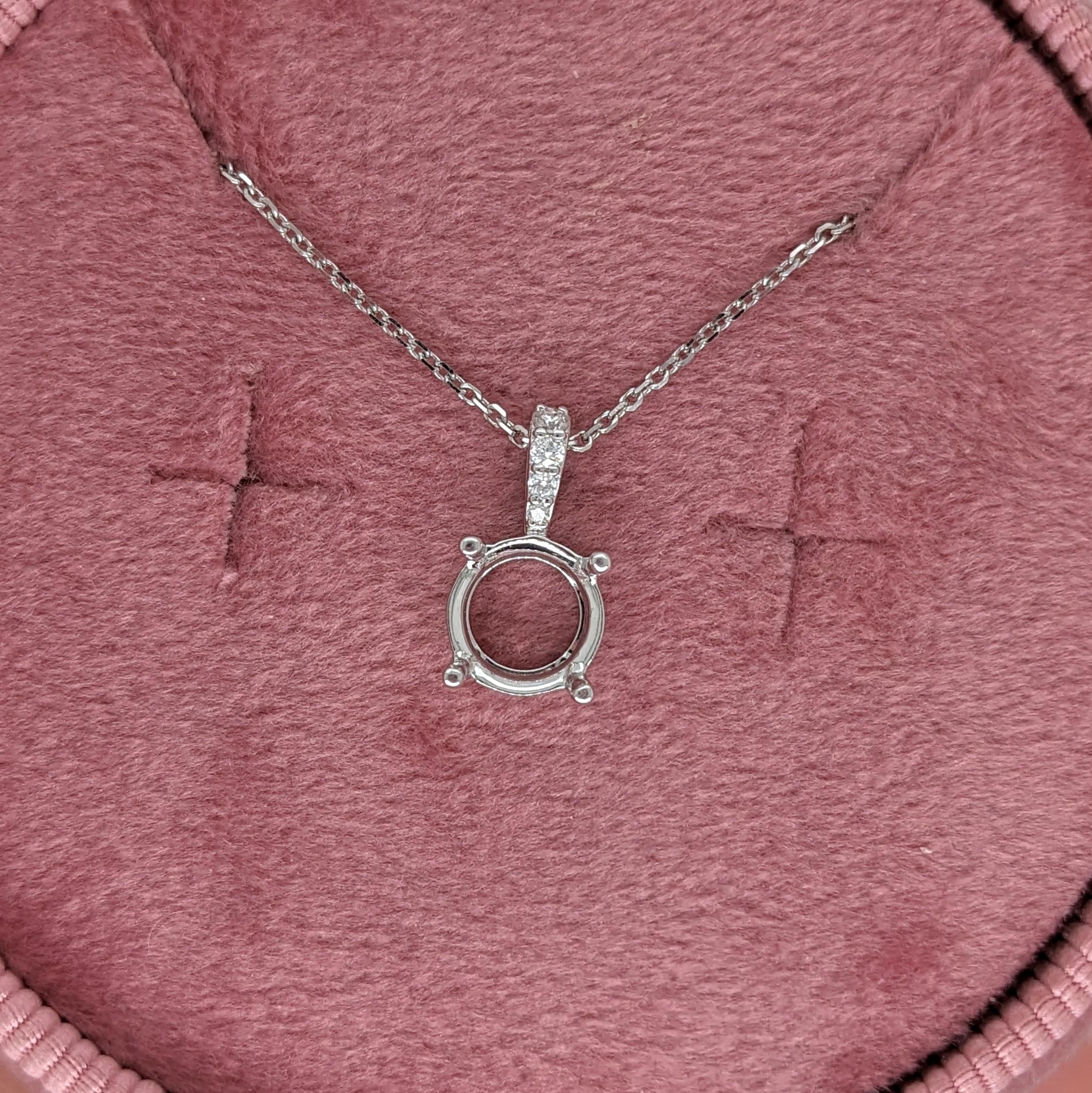 Pendant Semi Mount w Earth Mined Diamonds in Solid 14K Gold Round 7mm