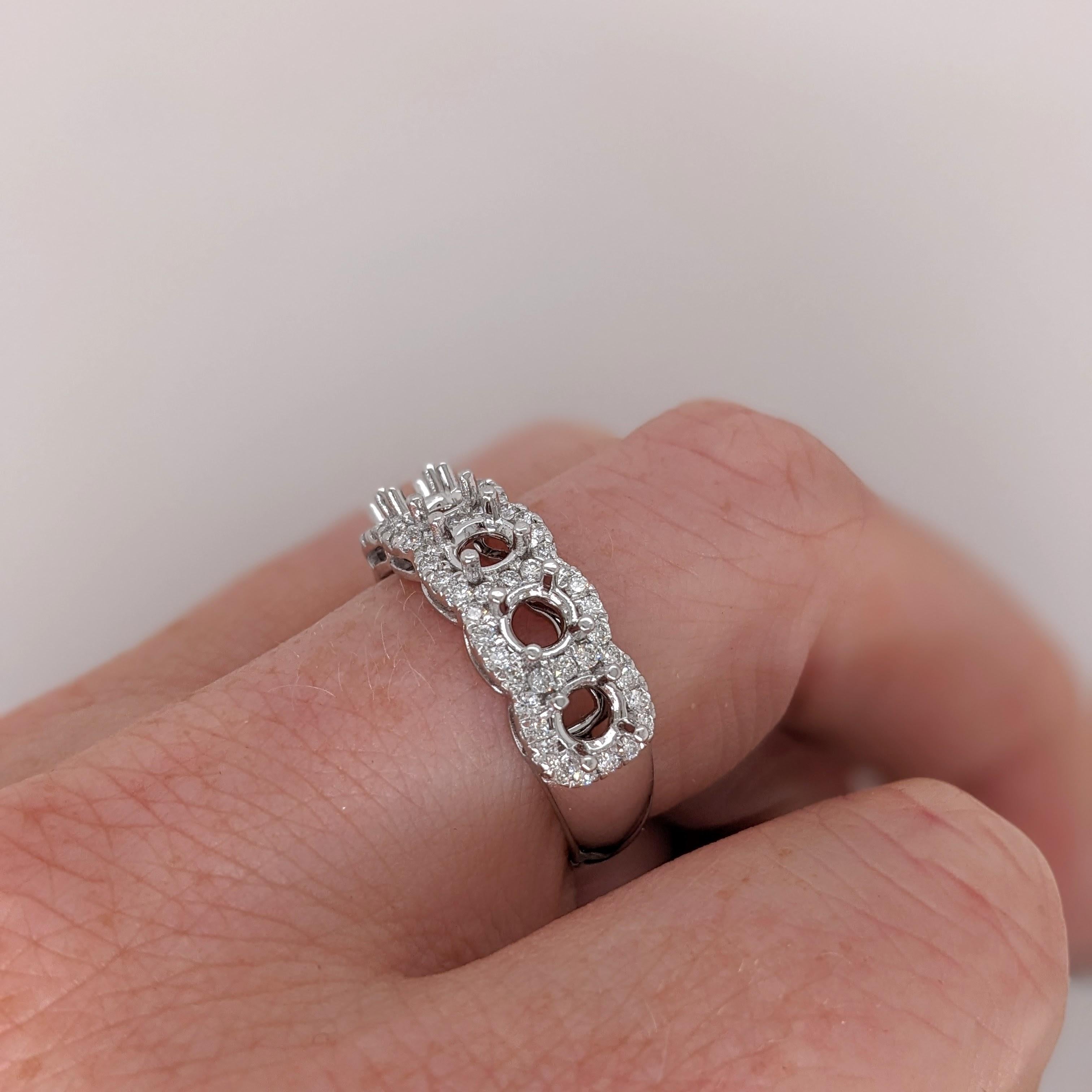 Ring Semi Mount w Earth Mined Diamonds in Solid 14K Gold Round 4mm