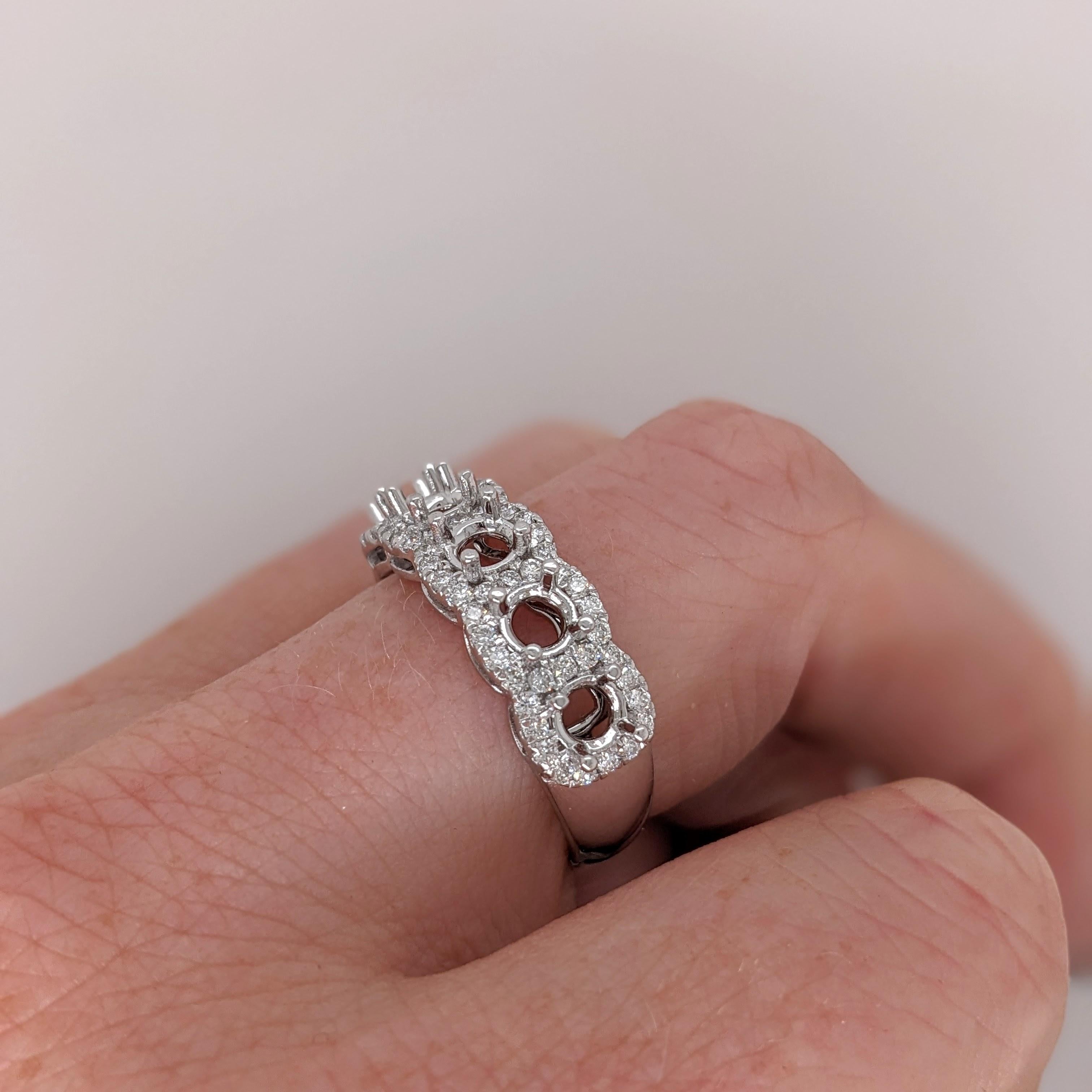 Ring Semi Mount w Earth Mined Diamonds in Solid 14K Gold Round 4mm