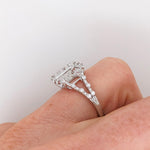 Ring Semi Mount w Earth Mined Diamonds in Solid 14K Gold Emerald Cut 10x7.5mm