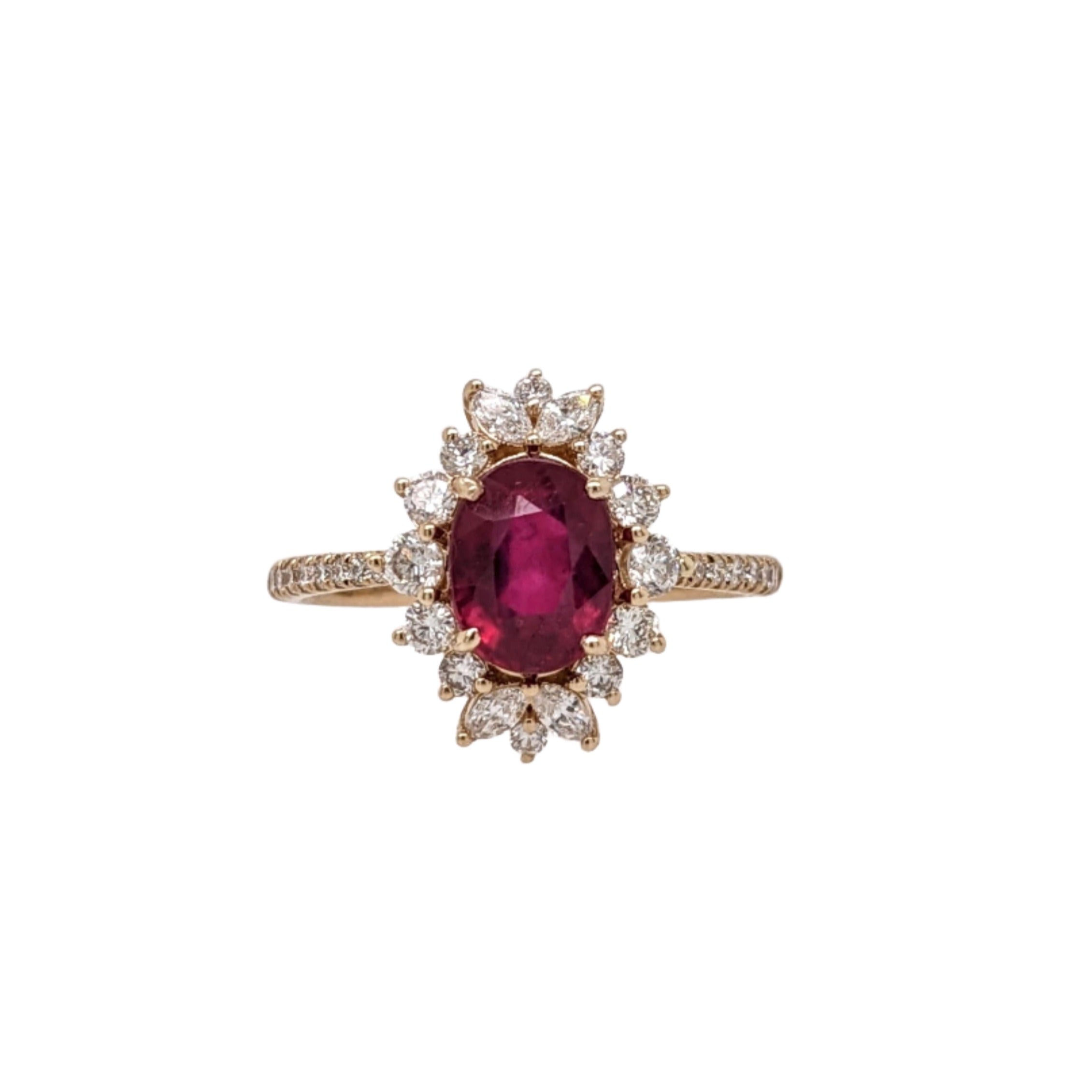 1.7ct Ruby Ring w Earth Mined Diamonds in Solid 14K Yellow Gold Oval 8x6mm