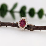 1.7ct Madagascar Ruby Ring w Earth Mined Diamonds in Solid 14K Gold | Oval 8x6mm