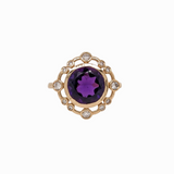 2.8ct Amethyst Ring w Earth Mined Diamonds in Solid 14K Gold | Round 9mm