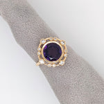2.8ct Amethyst Ring w Earth Mined Diamonds in Solid 14K Gold | Round 9mm