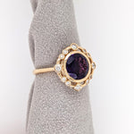 2.8ct Amethyst Ring w Earth Mined Diamonds in Solid 14K Gold | Round 9mm