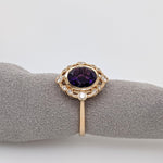 2.8ct Amethyst Ring w Earth Mined Diamonds in Solid 14K Gold | Round 9mm