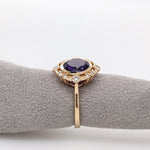 2.8ct Amethyst Ring w Earth Mined Diamonds in Solid 14K Gold | Round 9mm