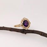 2.8ct Amethyst Ring w Earth Mined Diamonds in Solid 14K Gold | Round 9mm