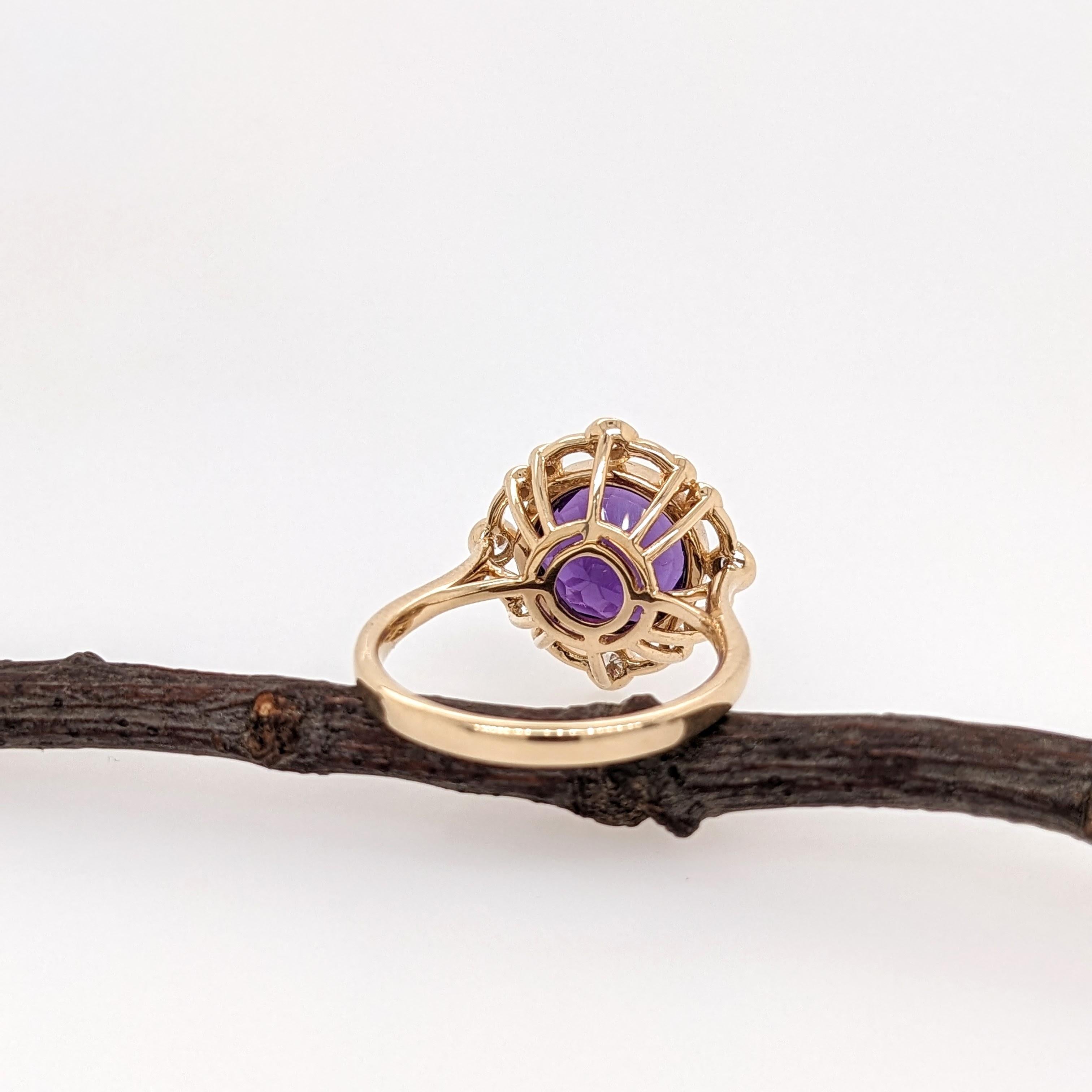 2.8ct Amethyst Ring w Earth Mined Diamonds in Solid 14K Gold | Round 9mm