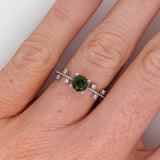 Green Tourmaline Ring w Earth Mined Diamonds in Solid 14K White Gold Round 5.5mm