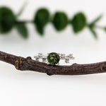 Green Tourmaline Ring w Earth Mined Diamonds in Solid 14K White Gold Round 5.5mm