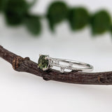 Green Tourmaline Ring w Earth Mined Diamonds in Solid 14K White Gold Round 5.5mm