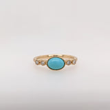 East West Turquoise Ring w Earth Mined Diamonds in Solid 14K Gold Oval 7x5mm