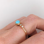 East West Turquoise Ring w Earth Mined Diamonds in Solid 14K Gold Oval 7x5mm