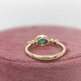 East West Turquoise Ring w Earth Mined Diamonds in Solid 14K Gold Oval 7x5mm