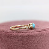 East West Turquoise Ring w Earth Mined Diamonds in Solid 14K Gold Oval 7x5mm