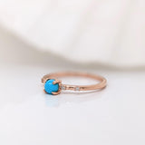 Turquoise Ring w Earth Mined Diamonds in Solid 14K Yellow Gold Round 4mm