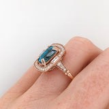 5.4ct Blue Zircon Ring w Earth Mined Diamonds in Solid 14K Rose Gold Cushion 10x7mm | December Birthstone | Statement Ring