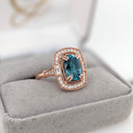 5.4ct Blue Zircon Ring w Earth Mined Diamonds in Solid 14K Rose Gold CU 10x7mm