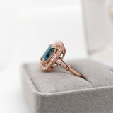 5.4ct Blue Zircon Ring w Earth Mined Diamonds in Solid 14K Rose Gold Cushion 10x7mm | December Birthstone | Statement Ring