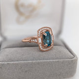 5.4ct Blue Zircon Ring w Earth Mined Diamonds in Solid 14K Rose Gold Cushion 10x7mm | December Birthstone | Statement Ring
