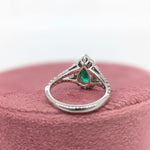 Colombian Emerald Ring w Earth Mined Diamonds in Solid 14K White Gold Pear 8x5mm