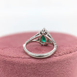 Colombian Emerald Ring w Earth Mined Diamonds in Solid 14K White Gold Pear 8x5mm