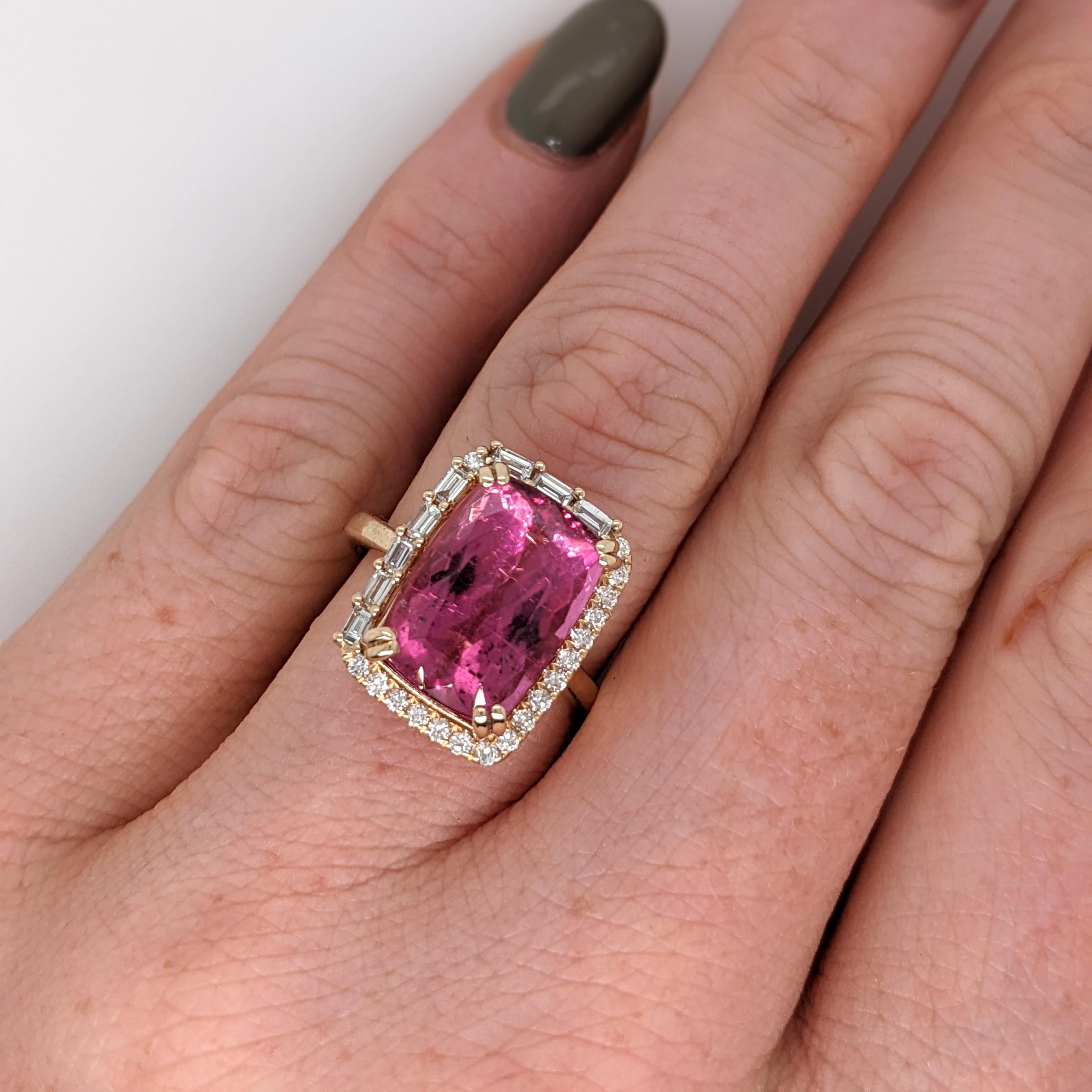 5.7ct Pink Tourmaline Ring w Earth Mined Diamonds in Solid 14K Gold CU 13x9mm