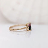 Bicolor Tourmaline Ring w Earth Mined Diamonds in Solid 14K Yellow Gold EM 7x5mm