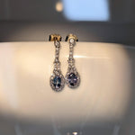 Natural Alexandrite Dangle Earrings w Earth Mined Diamonds in Solid 14K Gold