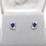 Sapphire Stud Earrings w Earth Mined Diamonds in Solid 14K Dual Tone Gold OV 4x3