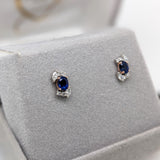 Sapphire Stud Earrings w Earth Mined Diamonds in Solid 14K Dual Tone Gold OV 4x3