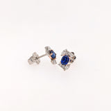 Sapphire Stud Earrings w Earth Mined Diamonds in Solid 14K Dual Tone Gold OV 4x3