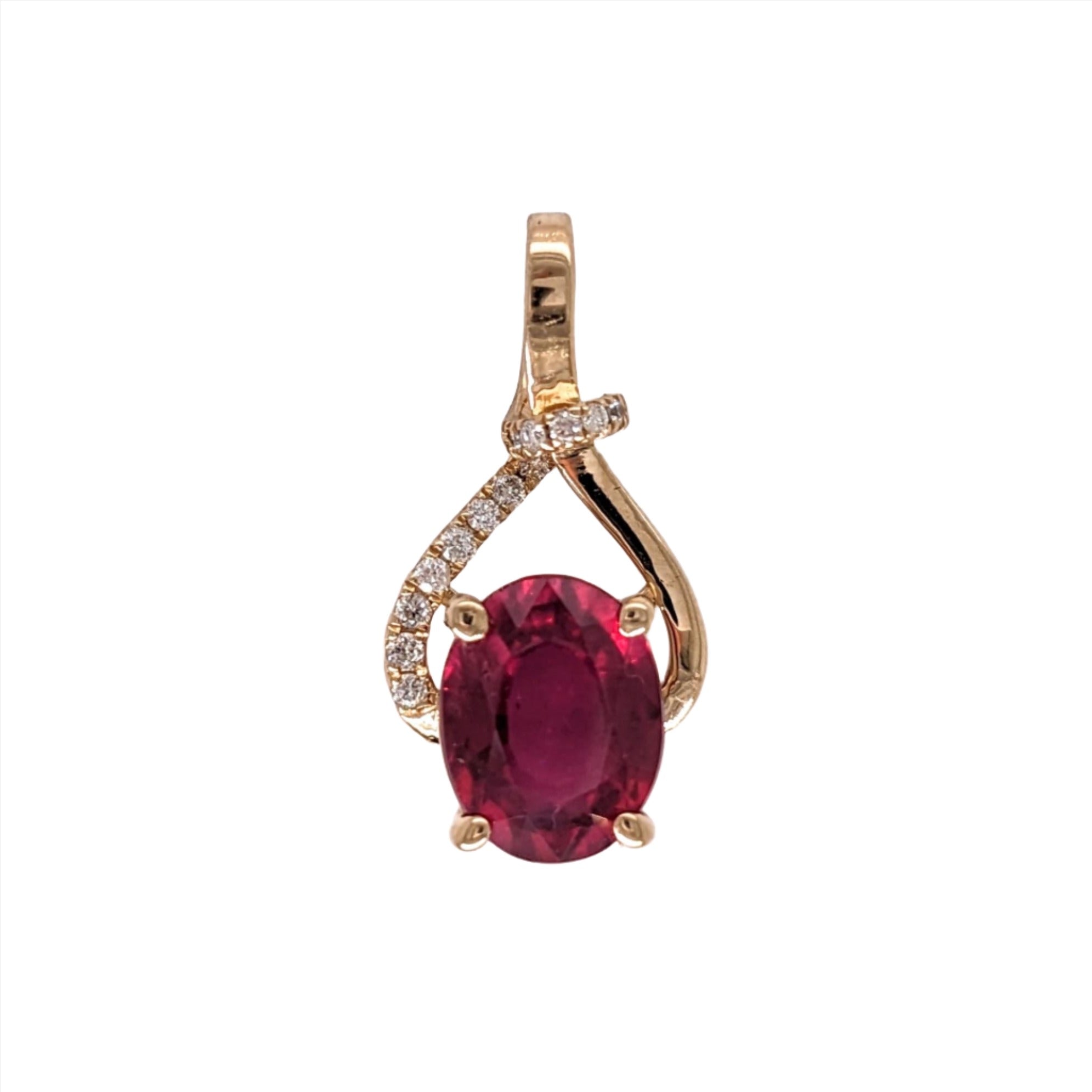 Ruby Pendant w Earth Mined Diamonds in Solid 14k Yellow Gold Oval 9x7mm