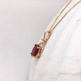 Ruby Pendant w Earth Mined Diamonds in Solid 14k Yellow Gold Oval 9x7mm