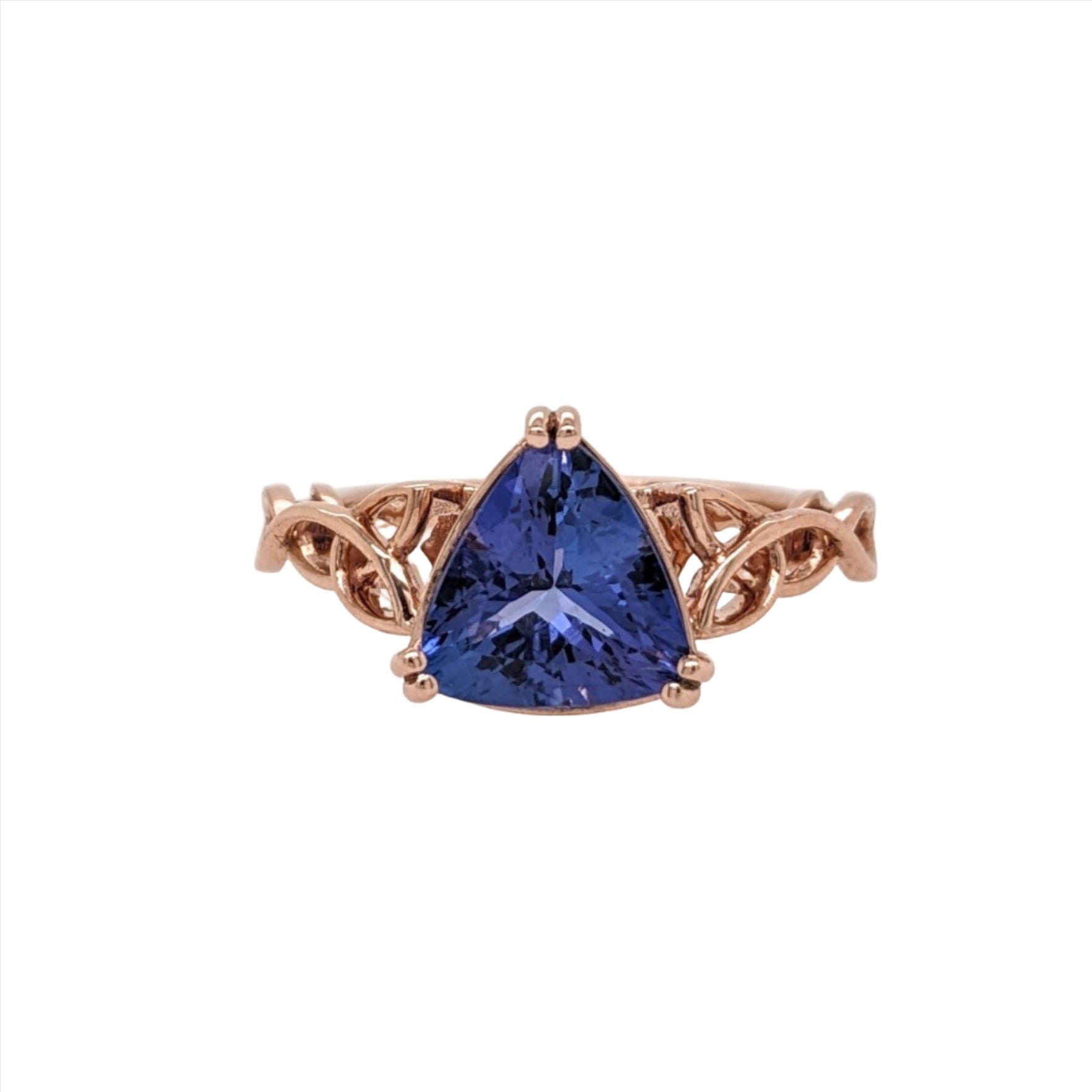 2.2ct Tanzanite Ring in Solid 14K Rose Gold Trillion 9mm | Solitaire Ring