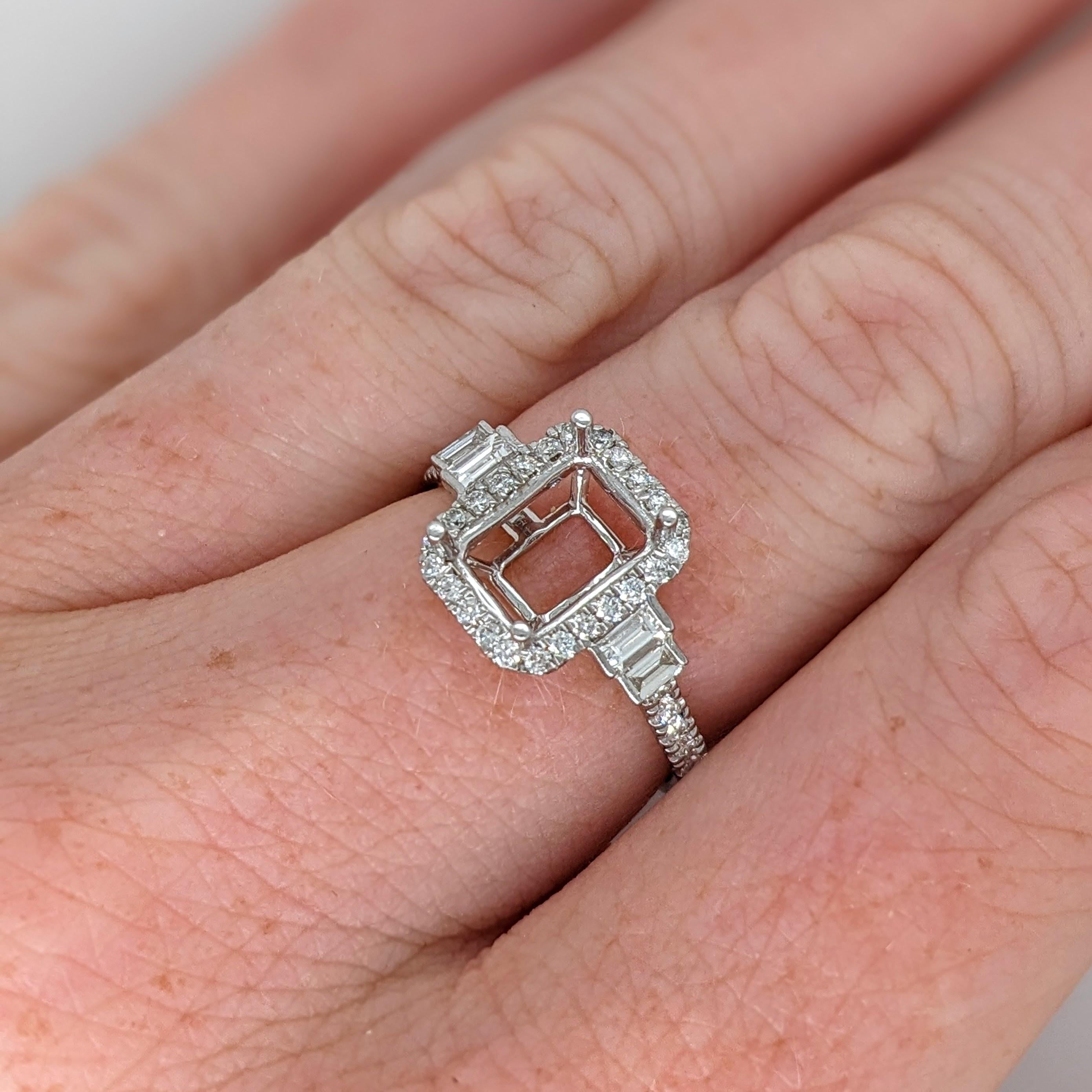 Ring semi Mount w Earth Mined Diamonds in Solid 14K Gold EM 8x6mm