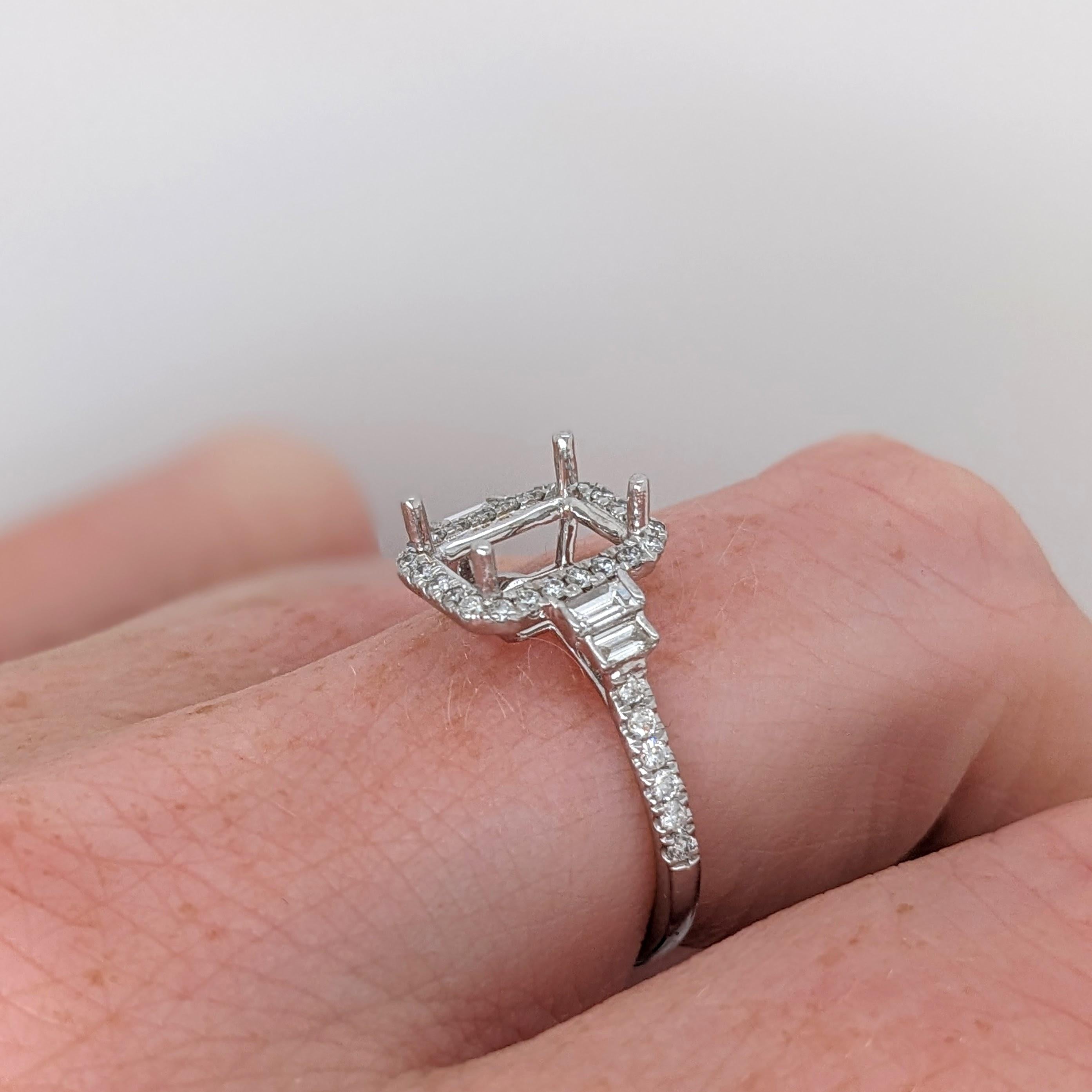 Ring semi Mount w Earth Mined Diamonds in Solid 14K Gold EM 8x6mm