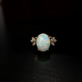 4.6ct Opal Ring w Earth Mined Diamonds in Solid 14k Rose Gold | Oval 14x10mm | October Birthstone