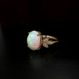 4.6ct Opal Ring w Earth Mined Diamonds in Solid 14k Rose Gold | Oval 14x10mm | October Birthstone