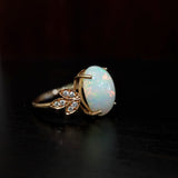 4.6ct Opal Ring w Earth Mined Diamonds in Solid 14k Rose Gold | Oval 14x10mm | October Birthstone