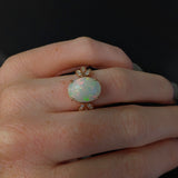 4.6ct Opal Ring w Earth Mined Diamonds in Solid 14k Rose Gold | Oval 14x10mm | October Birthstone